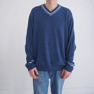 Vintage Denver Hayes Blue 50% Cotton Fine Knit V-Neck Sweater XL